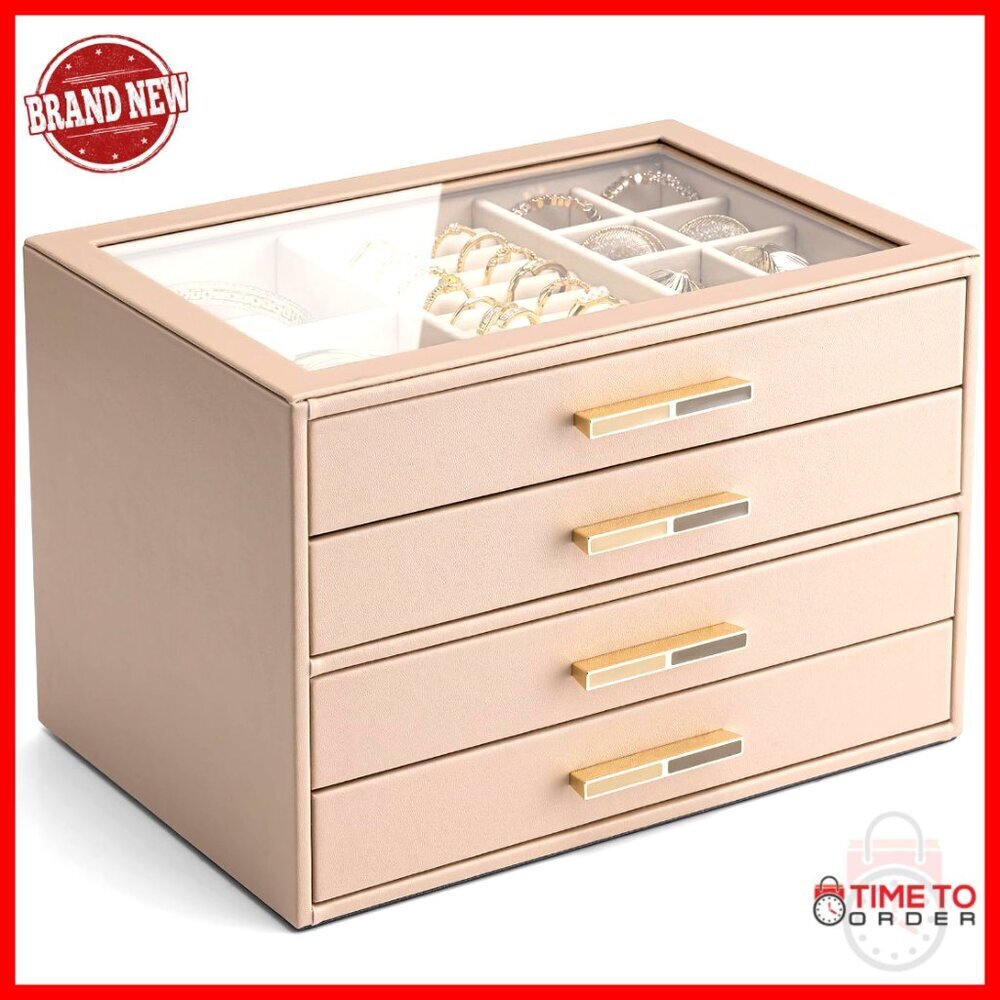 4 Layer Jewelry Organizer with Glass Lid Vintage Elegant Minimal Chic Storage